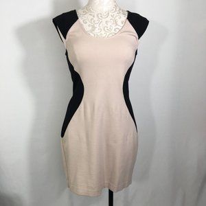 Express Bodycon Dress Women's 8 Tan/Black Rayon Cap Sleeve Scoop Neck Back Zip